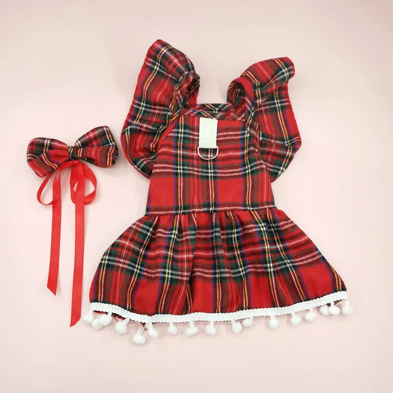 

Pet Dog Dresses Strap Christmas Checker Autumn Winter Dog Clothing Skirt Cat Pet Clothing Cosplay Clothes For Small Dog Supplies