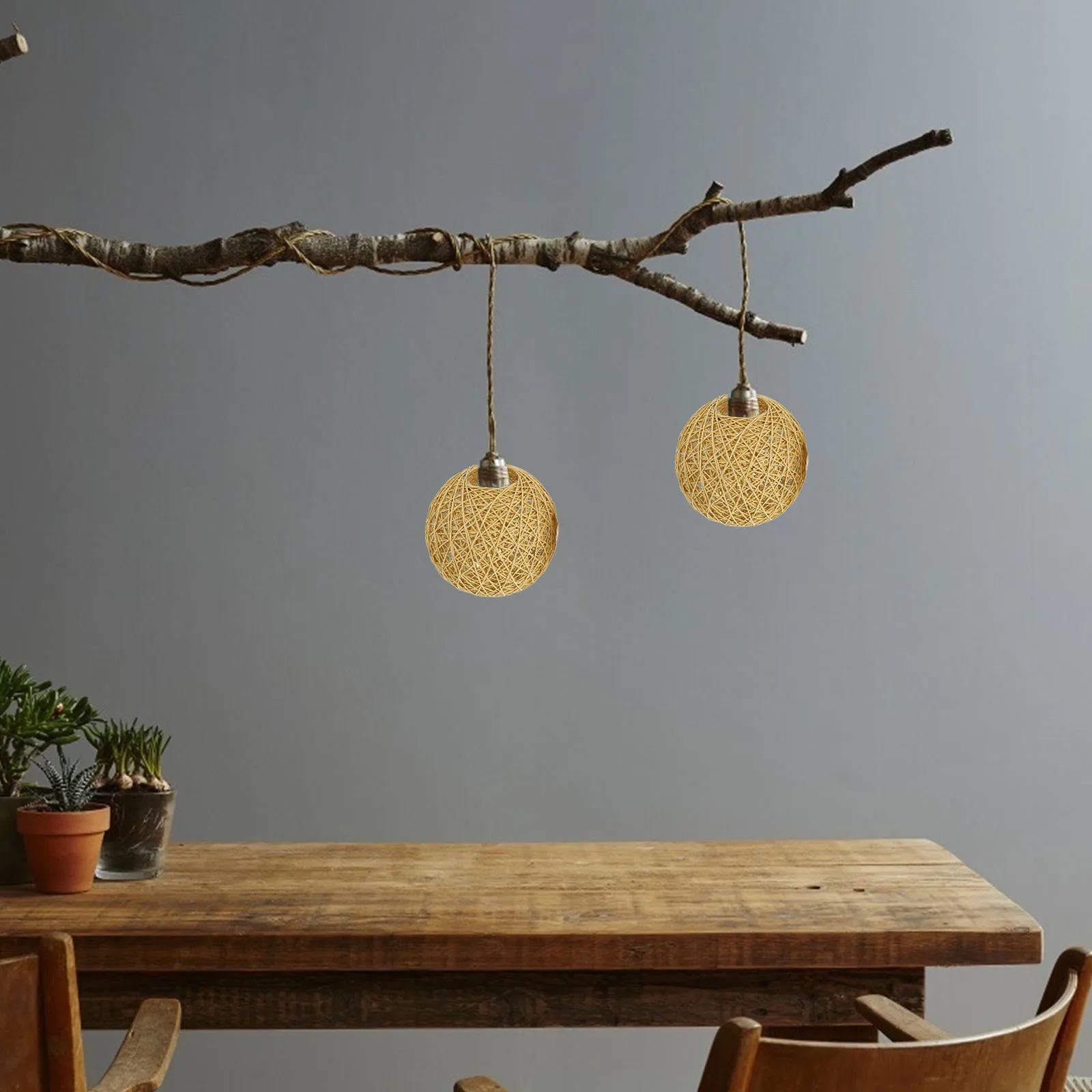 

2pcs Lampshade Hand Weave Lamp Shade Decor Accessory Rustic Round Cover for Table DIY Simple Style Lighting Decor Accessories