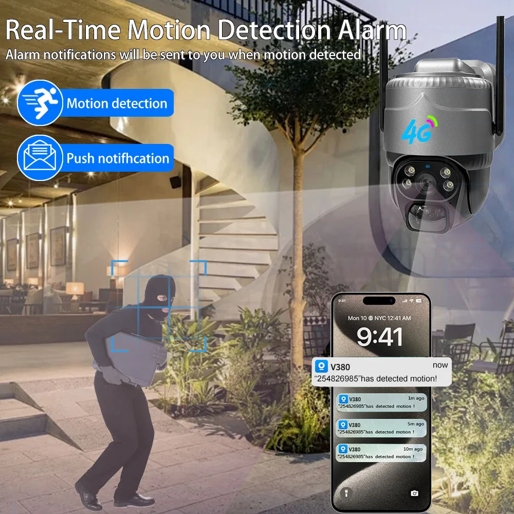 4G SIM Solar Camera Outdoor IP Camara Low Powered Battery PIR Motion Detection Waterproof CCTV Home Security Protection