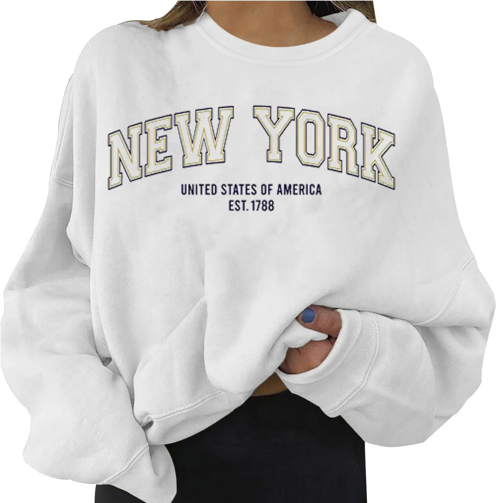 New York Letter Print Sweatshirt Long Pullover O-Neck Printing Long Sleeve Women'S Skateboard Cotton Sweatshirt Women Sportswear