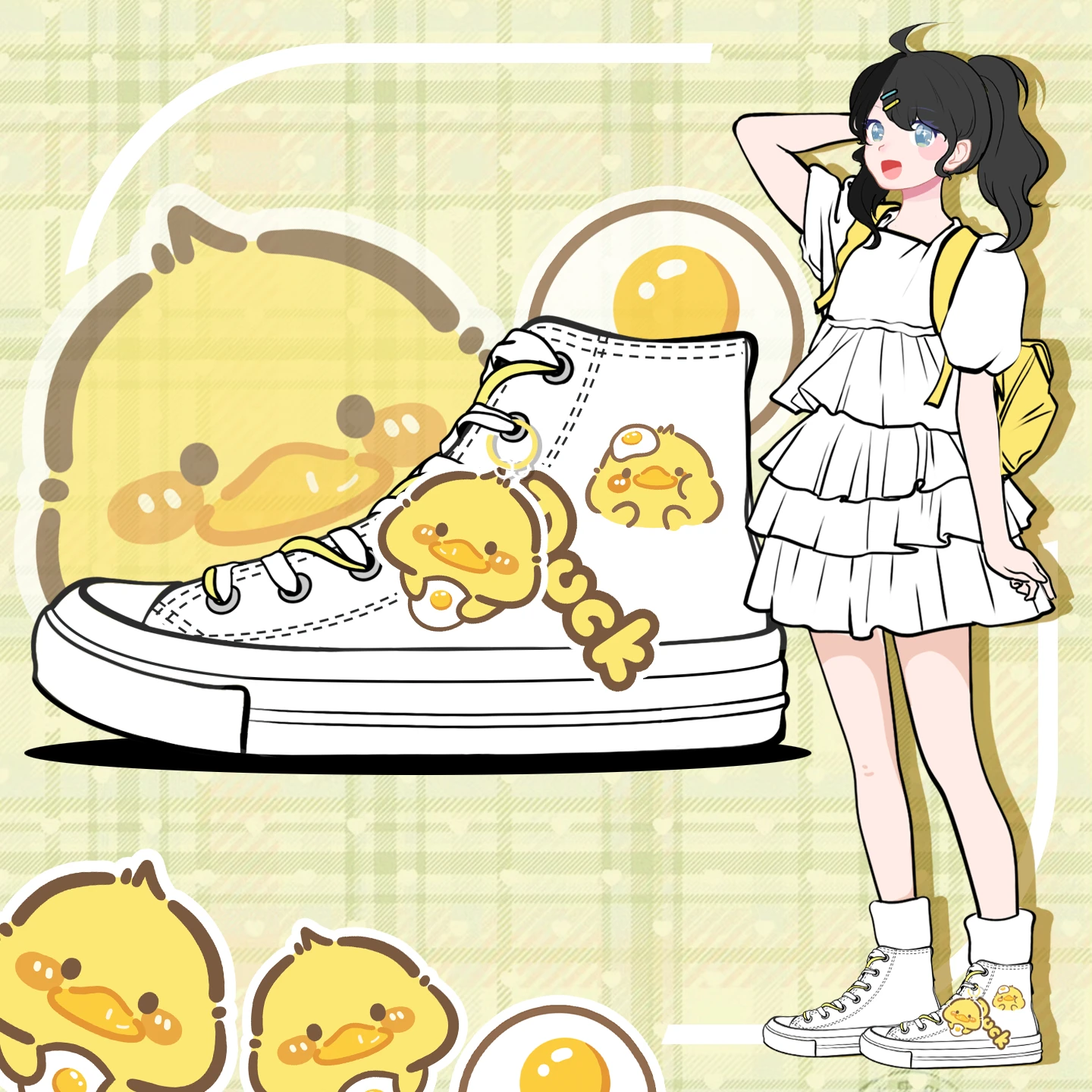 

Amy and Michael Cute Cartoon Duck Shoes Adorable Girls Students High Top Casual Sneakers Women Walking Canvas Shoes Breathable