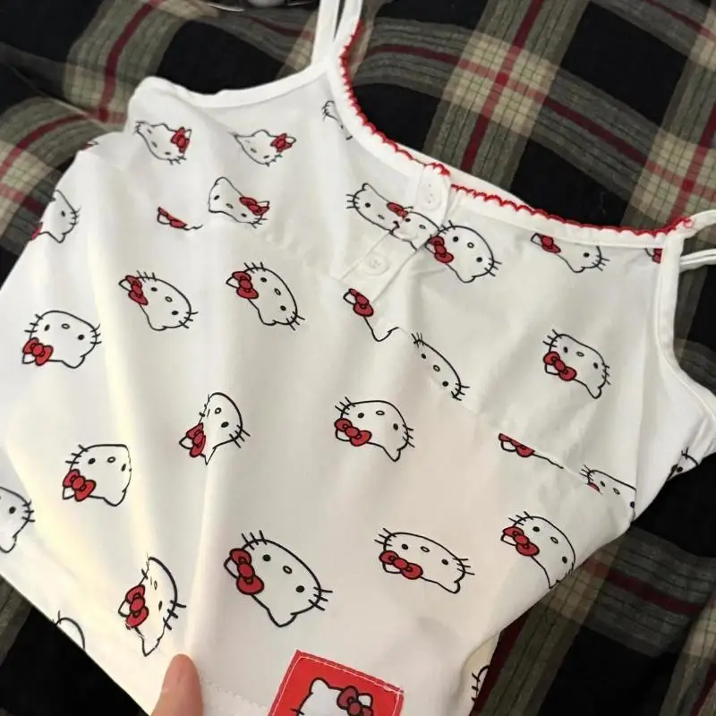 Sanrio Hello Kitty Sweet Cute Print Dress New Unique Design Bubble Sleeves Dress Japanese Style Y2K Girl Harajuku Fashion Frock