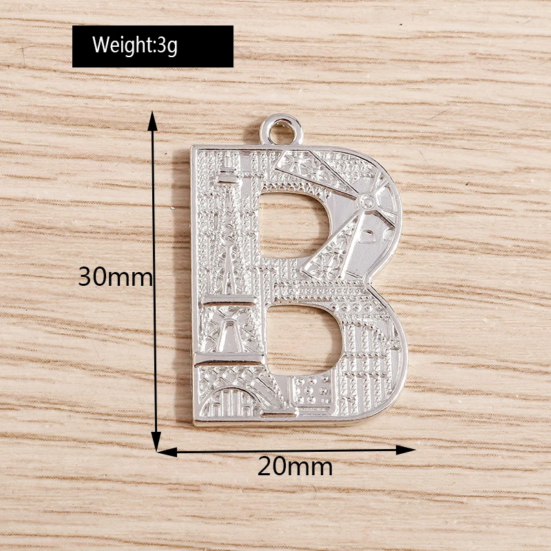Tusember 10 Stück 30 x 20 mm Eiffelturm-Anhänger aus Legierung mit Buchstabe B für Ohrringe, Halsketten, Armbänder, Schmuckherstellung – Detail 1
