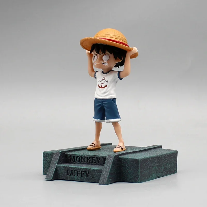 One Piece Figures Luffy Chibi 9cm Crying Child Luffy Kawaii PVC Statue Manga Anime Action Figurine Pvc Model Collection Kid Toys