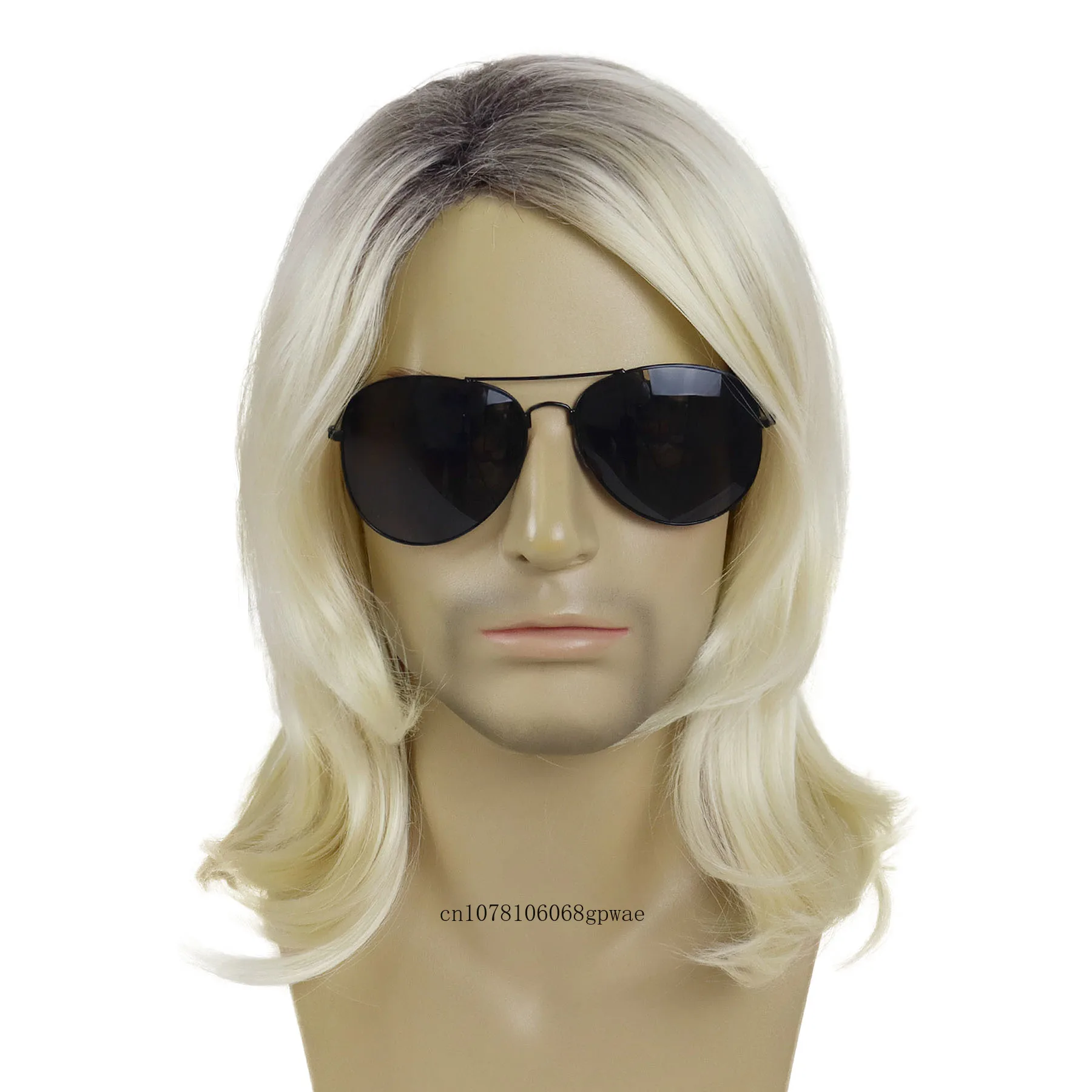 Synthetic Medium Length Curly Blonde Wigs for Men 18 Inch Long Blonde Rock Band Wig Halloween Costume 70s 80s Fancy Dress Wig