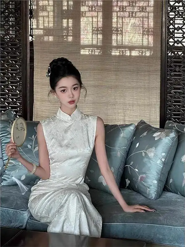 

Элегантное атласное платье с воротником в новом китайском стиле, роскошное облегающее вечернее платье в национальном стиле для свадьбы