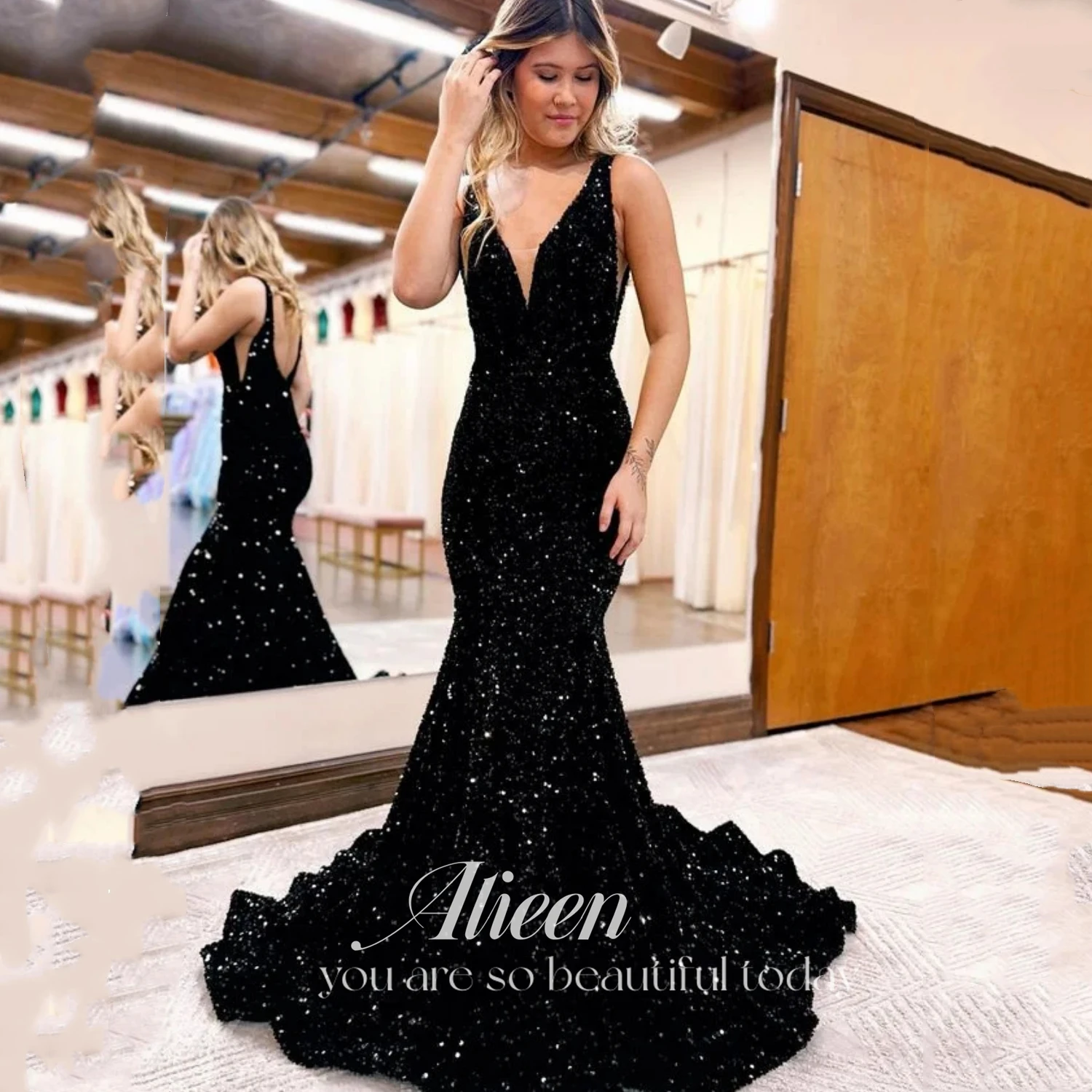 

Aileen Velvet Sequins Long Dresses for Women Evening Dress Ladies Dresses for Special Occasion Mermaid Wedding Party Dress Prom