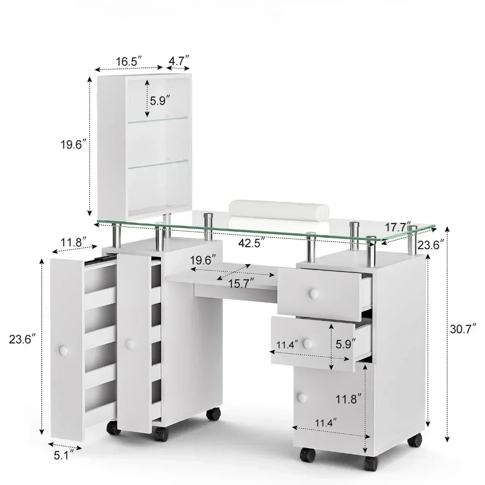 

Customizable Manicure Table Nail Desk Glass Top Nail Table Station