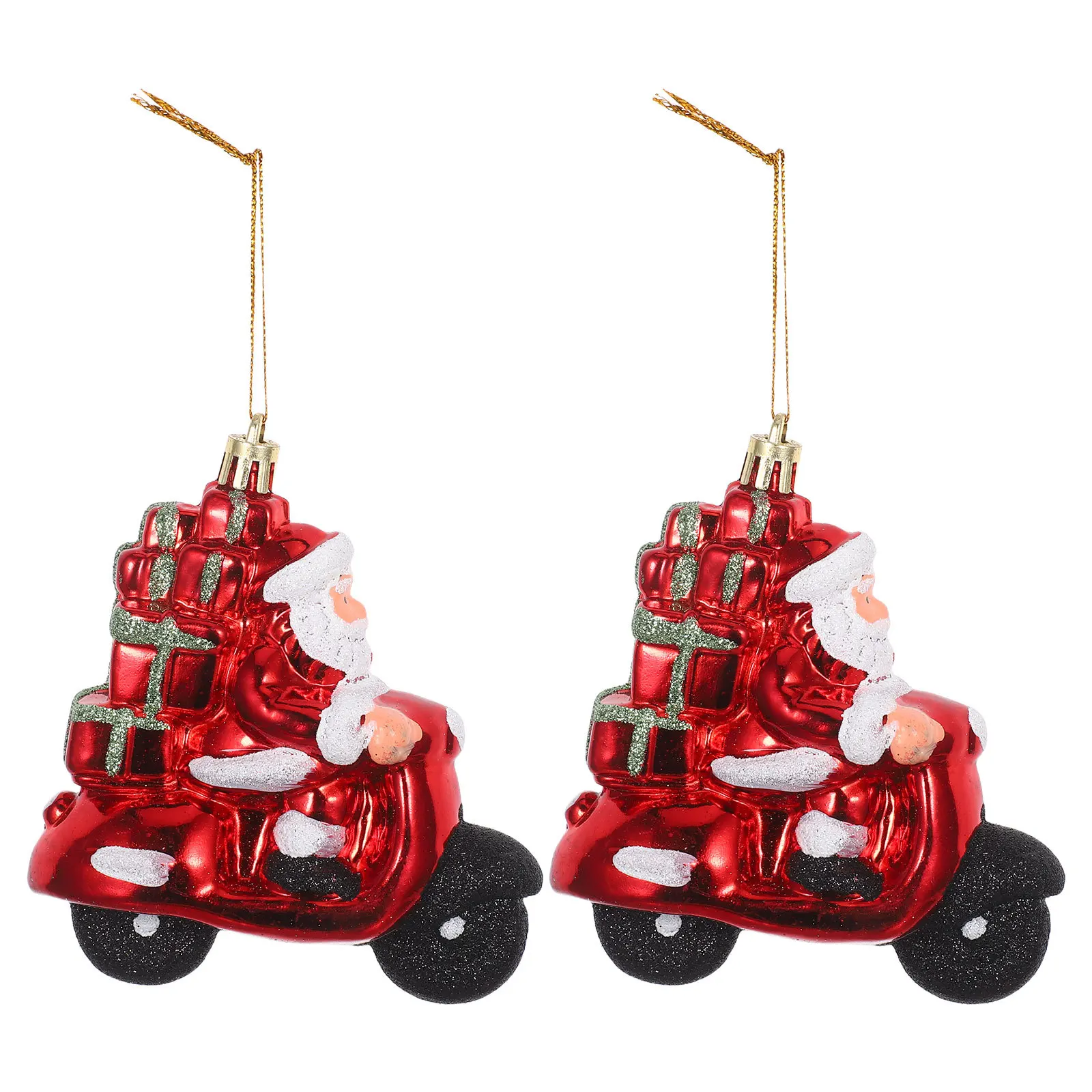 

2Pcs Festive Santa Claus Pendant: Vibrant Colorful Christmas Ornament with Motorcycle Rider Theme for Tree Decoration