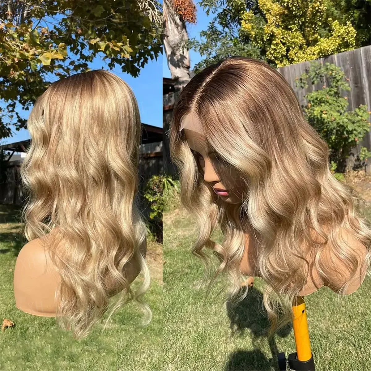 24Inch 180%Density Long Highlight Blond Body Wave HD Lace Frontal Wigs Hair Pre Plucked Hair Wigs For Women Baby Hair Deep Part