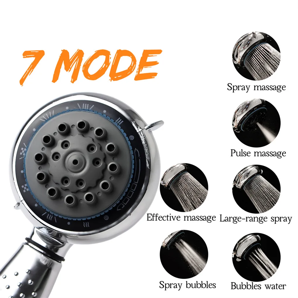 CANBOUN 7-In-1 Adjustable High Pressure Shower Head SPA Rain Showerhead Bathroom Water Saving Handheld Bath Rubber Nozzle