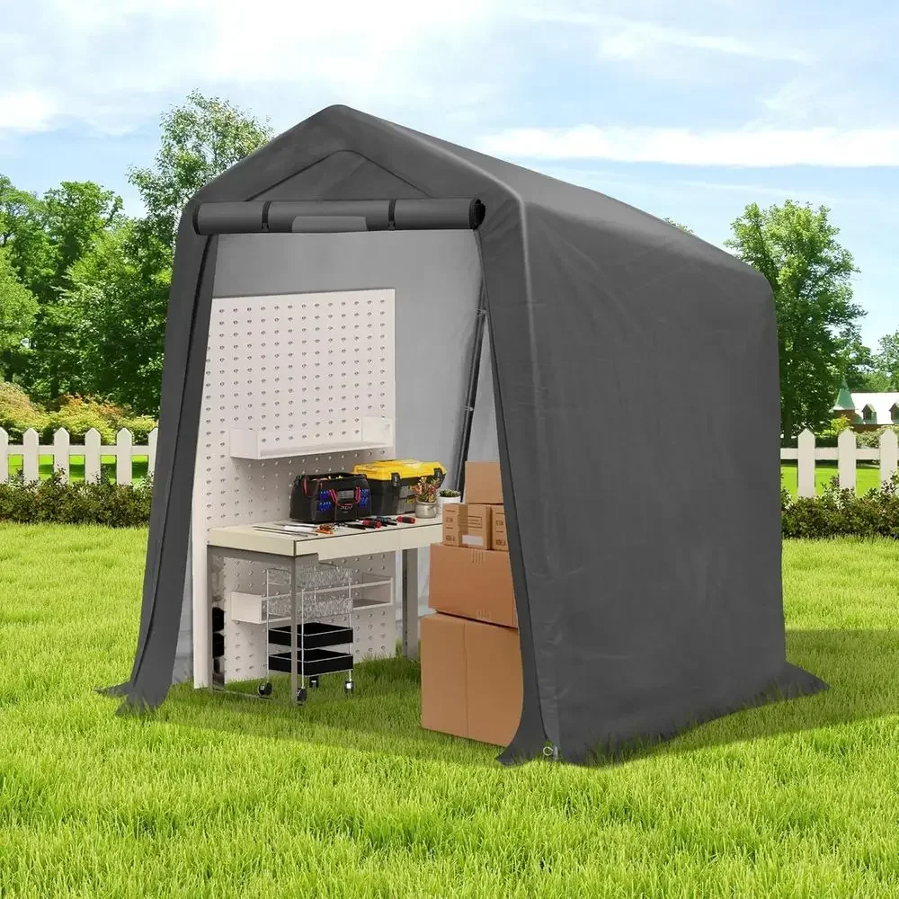 Heavy-Duty Portable Outdoor Storage Shed - 6x7 Carport Shelter with Ventilation Windows and Roll-Up Door for Vehicles, Equipment