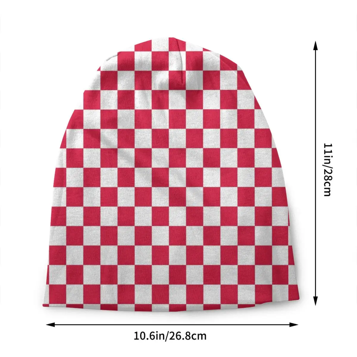 White And Crimson Red Checkerboard Skullies Beanies Caps Men Women Outdoor Winter Warm Knit Hat Plaid Geometric Bonnet Hats