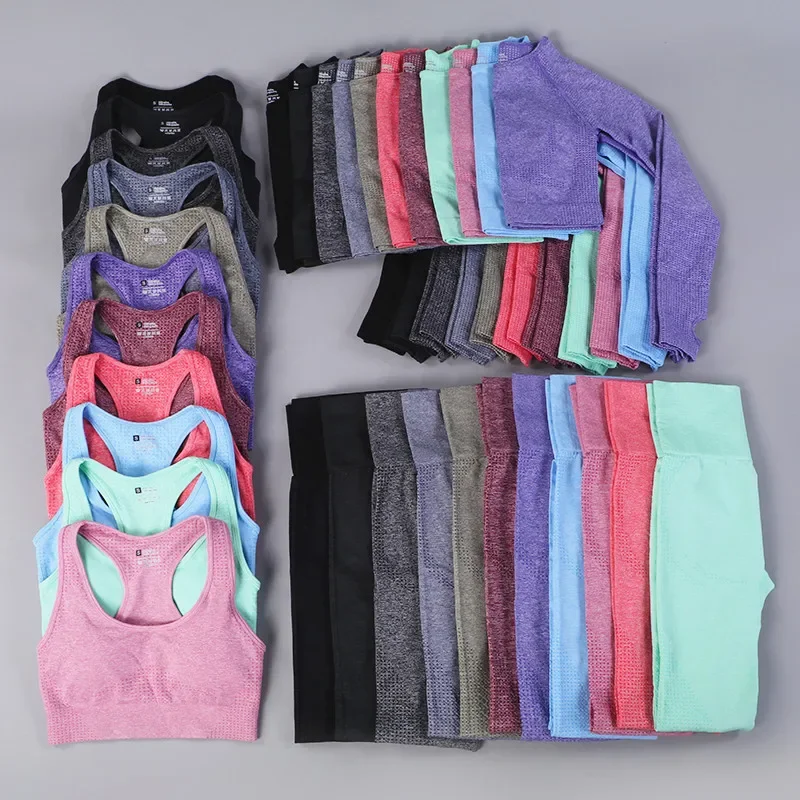 Women Seamless yoga set Fitness Sports Suits GYM Cloth Yoga Long Sleeve Shirts High Waist Running Leggings Workout clothing