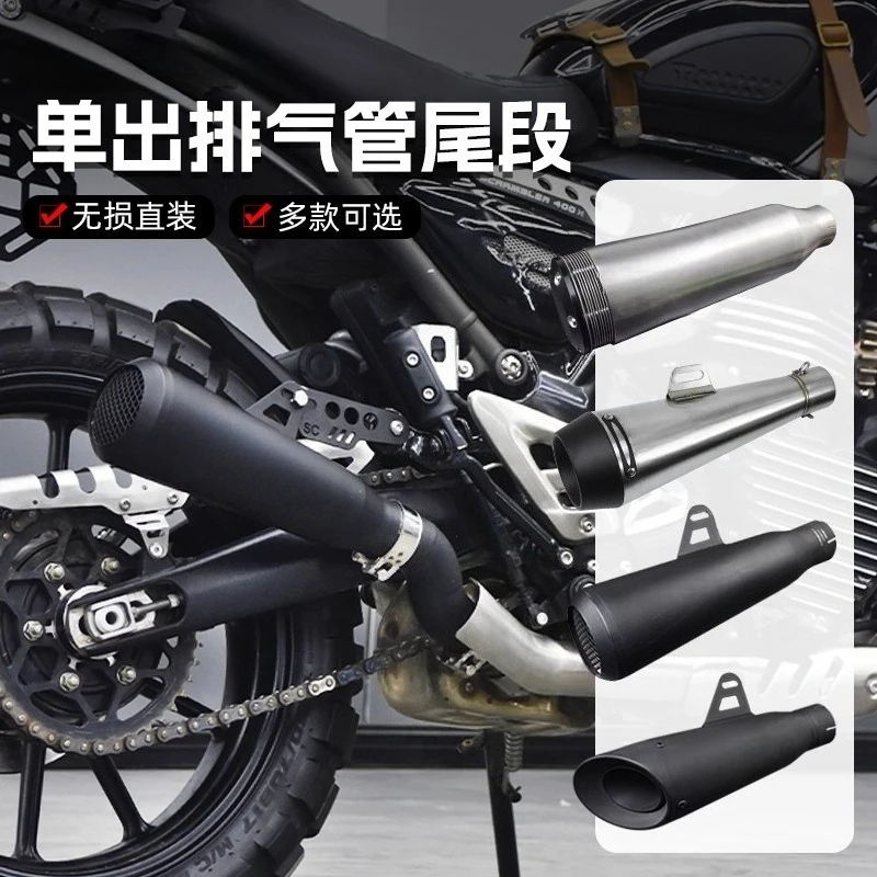 For Triumph Speed400Scrambler400X modification single exhaust pipe tail retro sound wave thick accessories