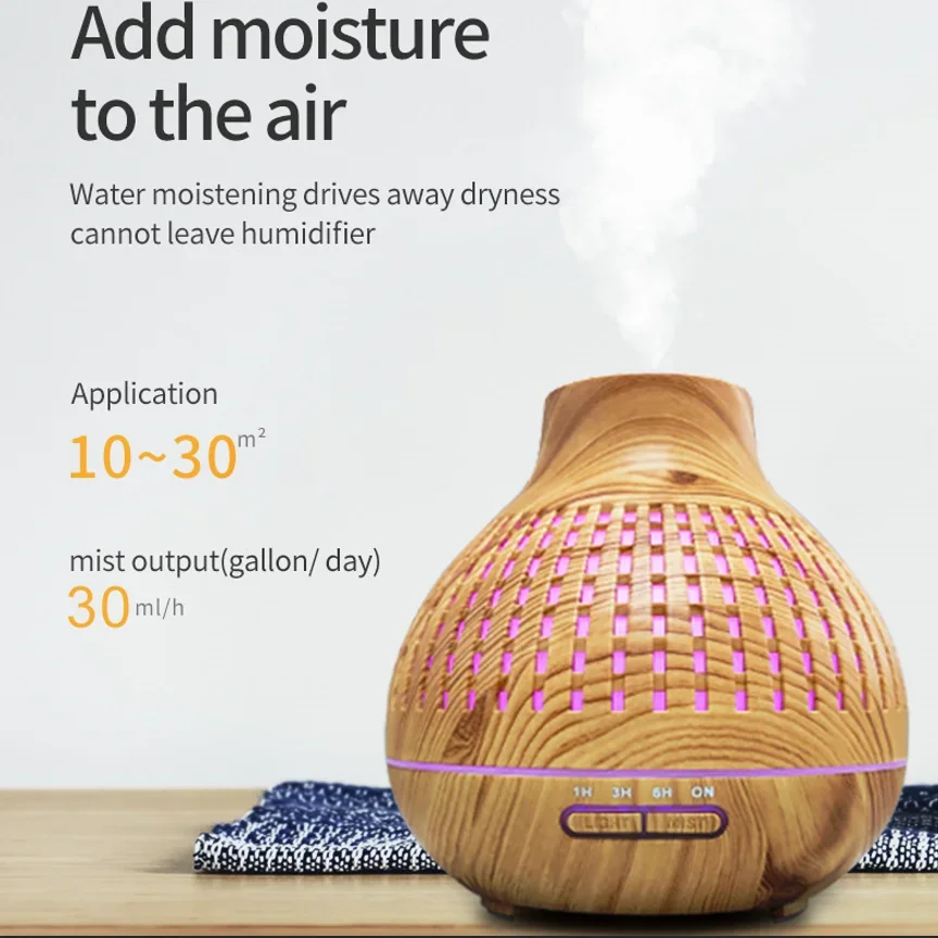 FirmHome Store400ML Wood Grain Humidifier Aroma Diffuser Atomizer Remote Control Household Humidifier Hydrating Instrument Deskt
