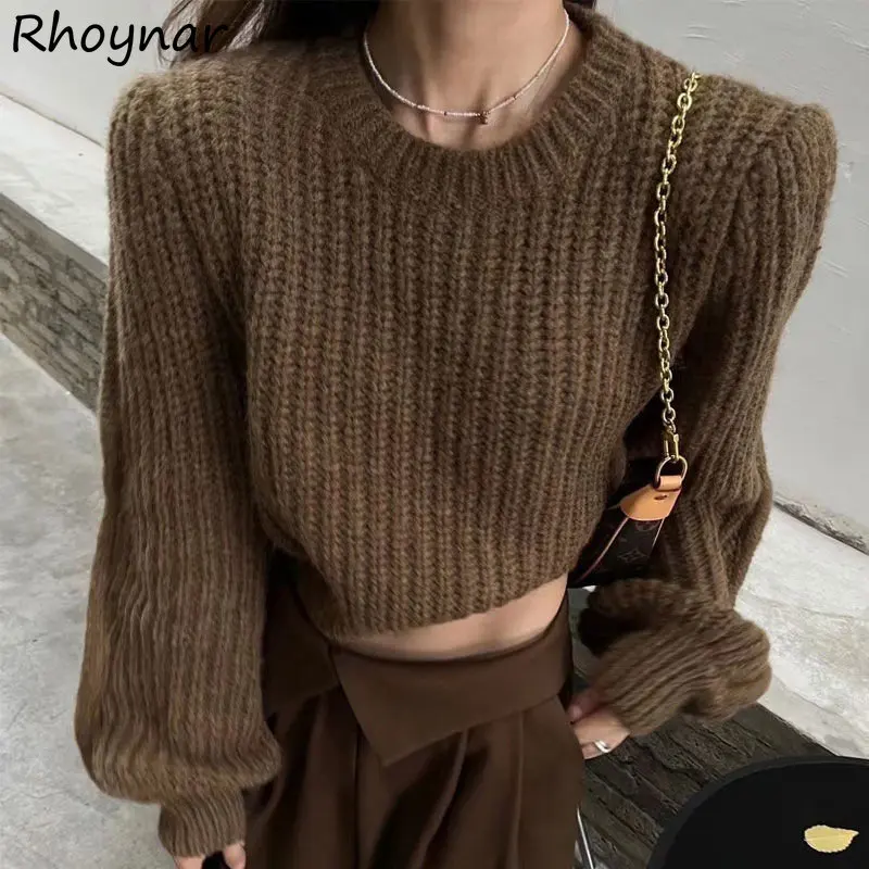 

Cropped Pullovers Women Clothes Basics Personal High Street Pull Femme O-neck Sweaters Korean Fashion Minimalist Pure Knitwear