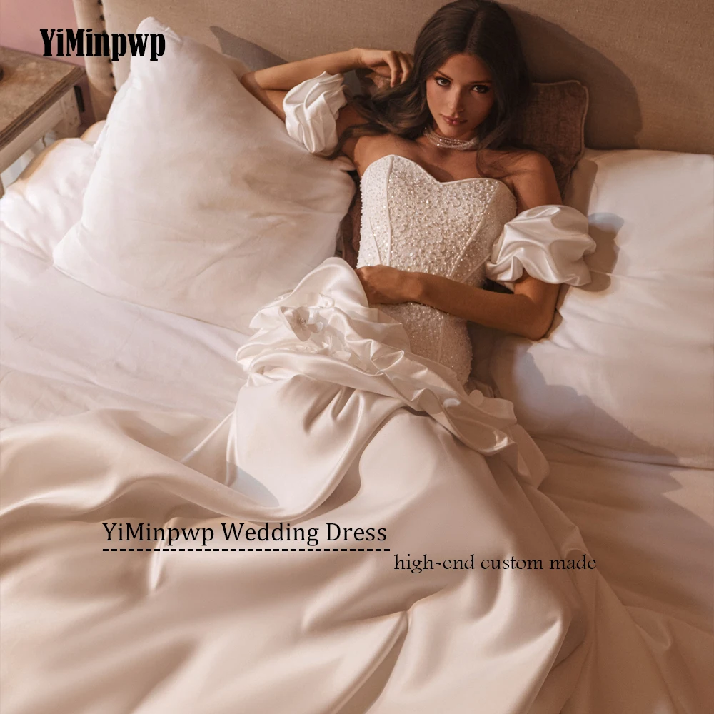 Атласное свадебное платье русалки по индивидуальному заказу, расшитое бисером, 2025, свадебное платье со съемными рукавами, роскошные платья невесты с цветами, платья de noviaПодгонянные русалки бисеры сатиновое свадеб