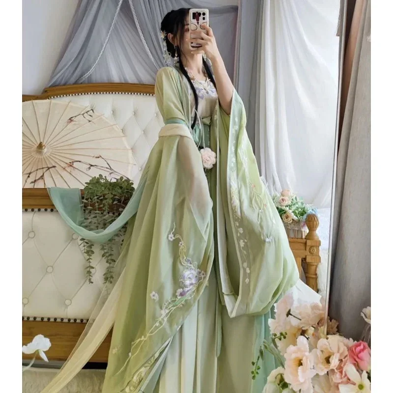 Chinese Women Female Carnival Cosplay Costume Ancient Traditional Green Blue Purple Hanfu Dance Dress MN1