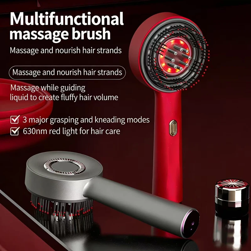 Electric Vibration Massage Comb with Red Light Therapy, Hair Growth Massage, Scalp Brush, Anti-Hair Loss, Liquid Oil Applicator