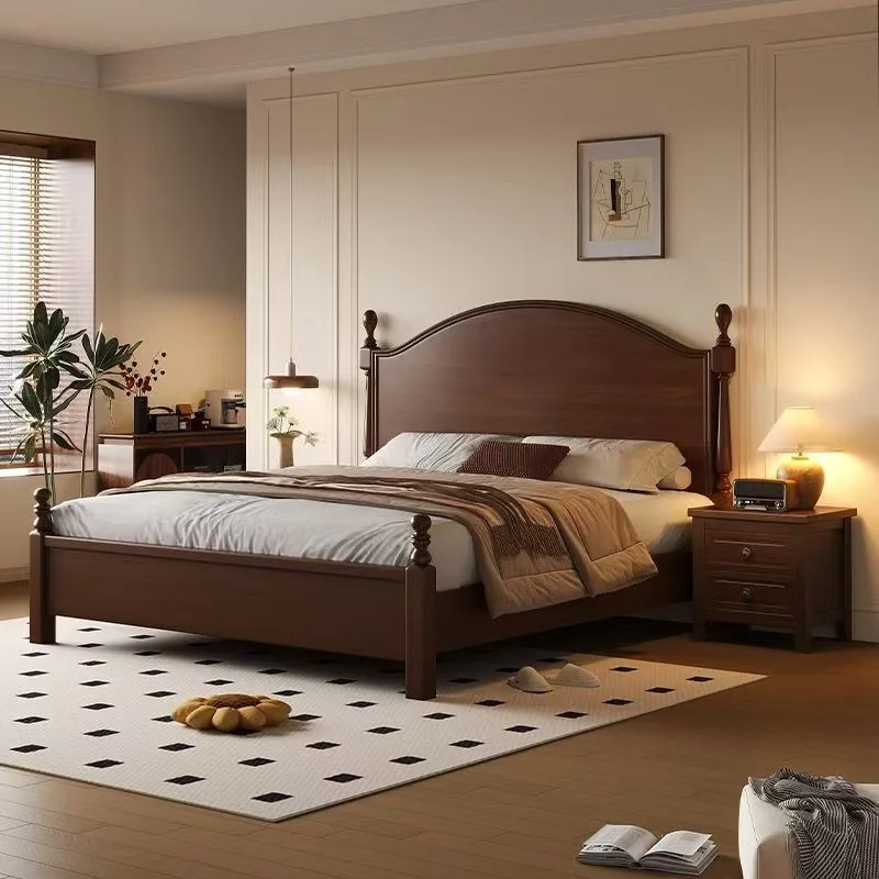 American Modern Oak Solid Wood Double Bed 1.8-meter Durable Soft Headboard Eco-Friendly Minimalist Comfortable Storage Frame