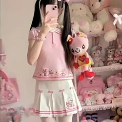 Japanese Kawaii Lolita Style Skirt Set Y2k Women Sweet embroidery T-shirts bow cake mini Skirts Suit Female Cute Two Piece Suits