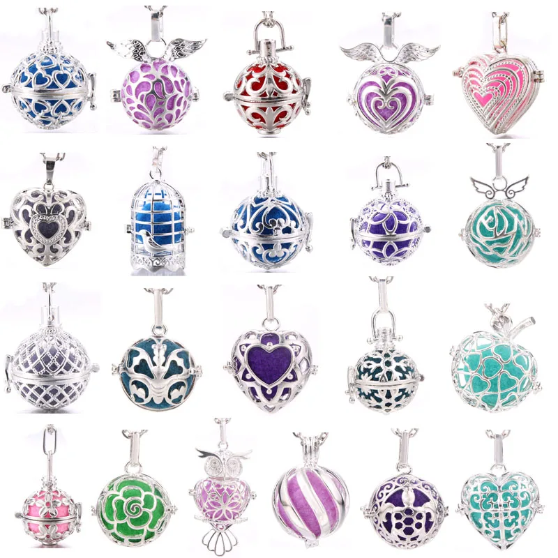 Mexico Chime Hollow Heart Angel Wings Silver Necklace Jewelry Music Ball Essential Oil Christ Cross Pregnant Necklace Pendant