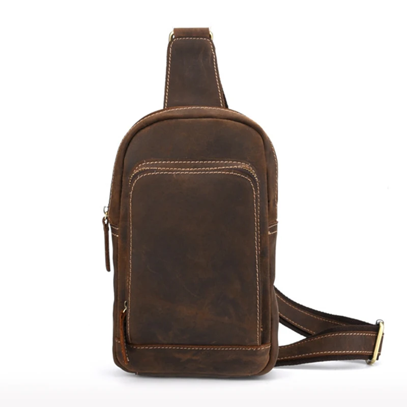 

Genuine Leather Sling Rucksack Back Pack Shoulder Men Vintage Crazy Horse Cowhide Messenger Bag Casual Cross Body Chest Bags