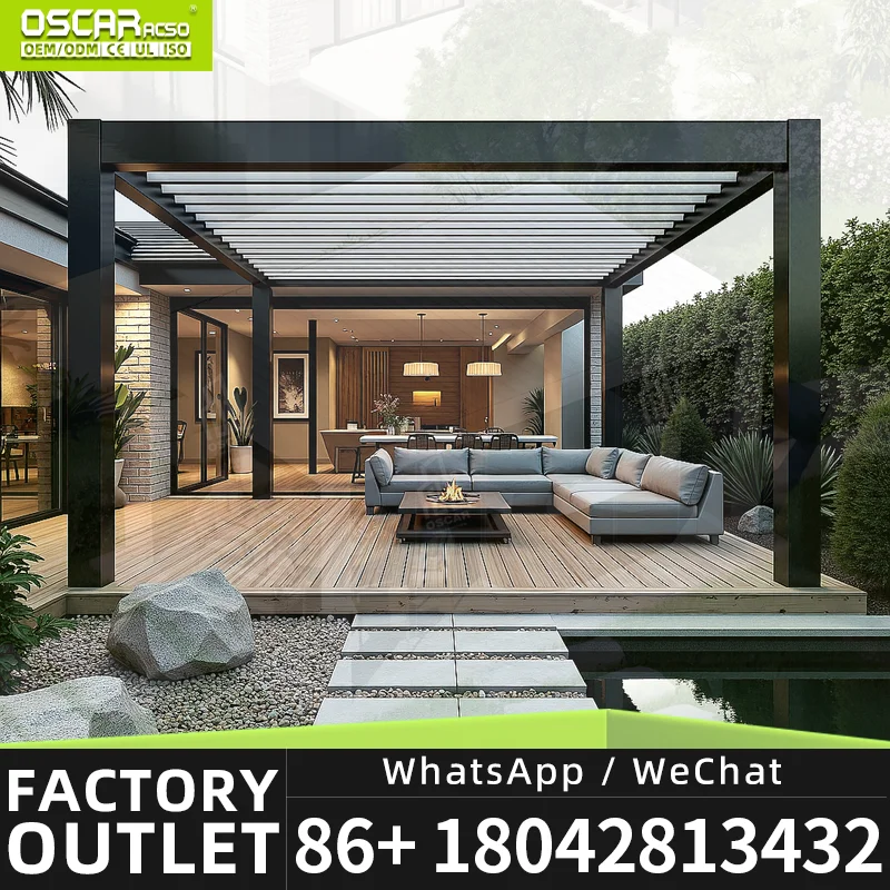 Outdoor Modern Wall Mounted Aluminum Motorized Bioclimatic Restaurant Sun Shade Automatic Patio Aluminium Pergola 3x3 Garden Bac