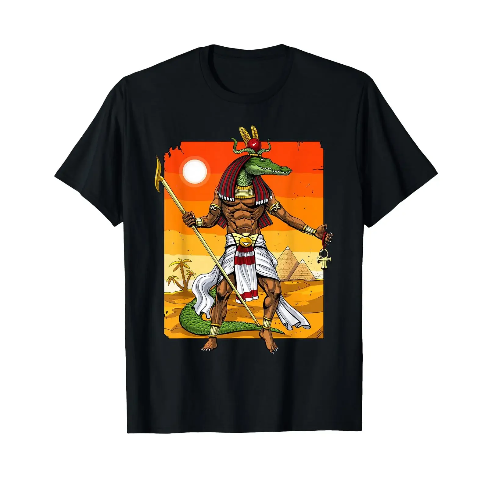 Egyptian God Sobek Ancient Egypt Mythology Pyramids Pharaoh T Shirt vintage Washed Stylish Casual designer clothes Soft fashion