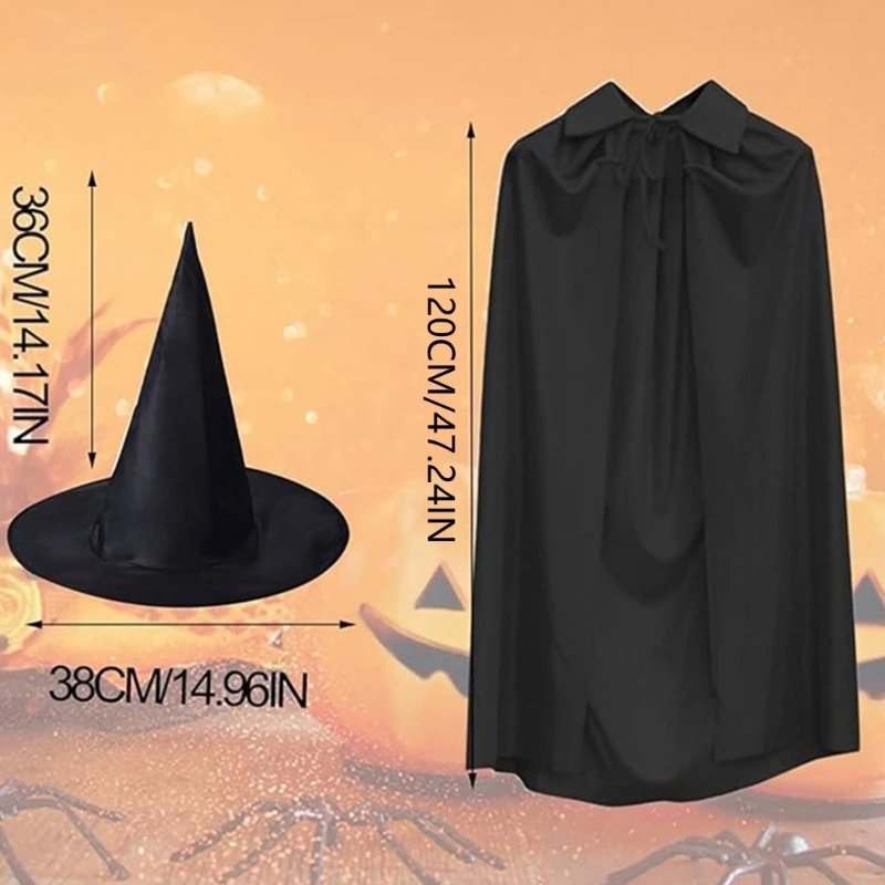 Halloween Witch Cape Costume with Witch Hat, Halloween Cloak Witch Cloak Costume Dropship