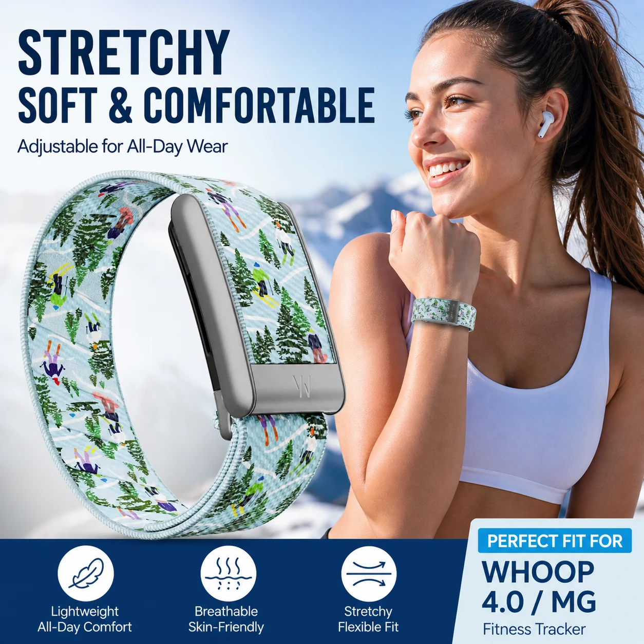 Whoop 5.0 MG Band Nylon Woven Elastic Strap Christmas Print Replacement Wristband Sport Fitness Bracelet Holiday Gift
