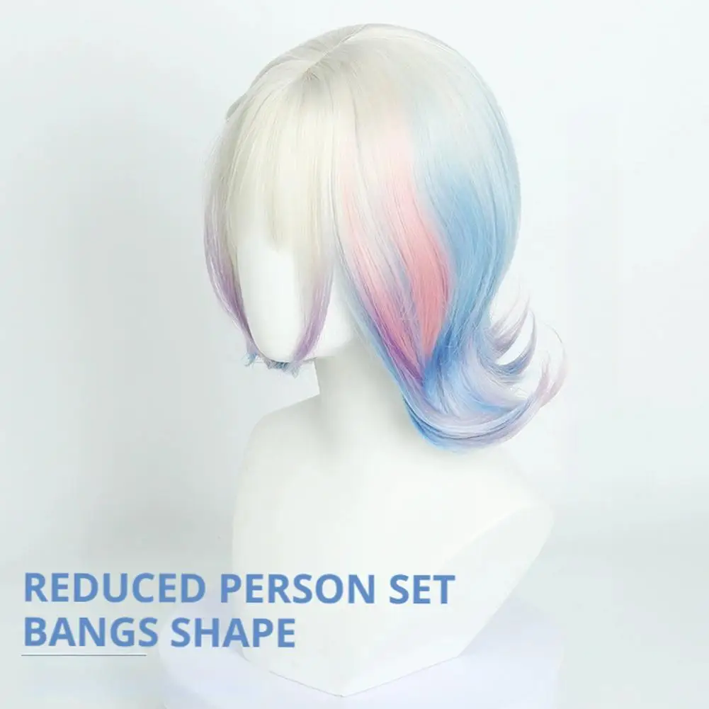 Wellenhaarperücke mit rosa blauen Ombre-Highlights Schulmädchen-Pony, für Kostümparty-Zubehör, für Cosplay Hallowe V6m3