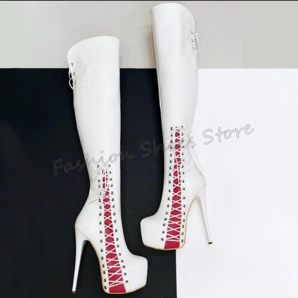 

White Platform Lace up Boots Back Strap Fashion Women Shoes Stilettos High Heels Party Banquet Dating 2025 Zapatos Para Mujere