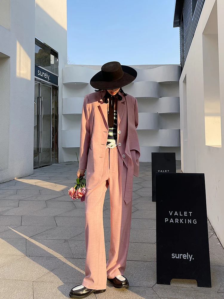 Conjunto de Dos Piezas para Mujer, Cintura Alta, Estilizador, con Cinturón, Diseño Original de Primavera, Poliéster