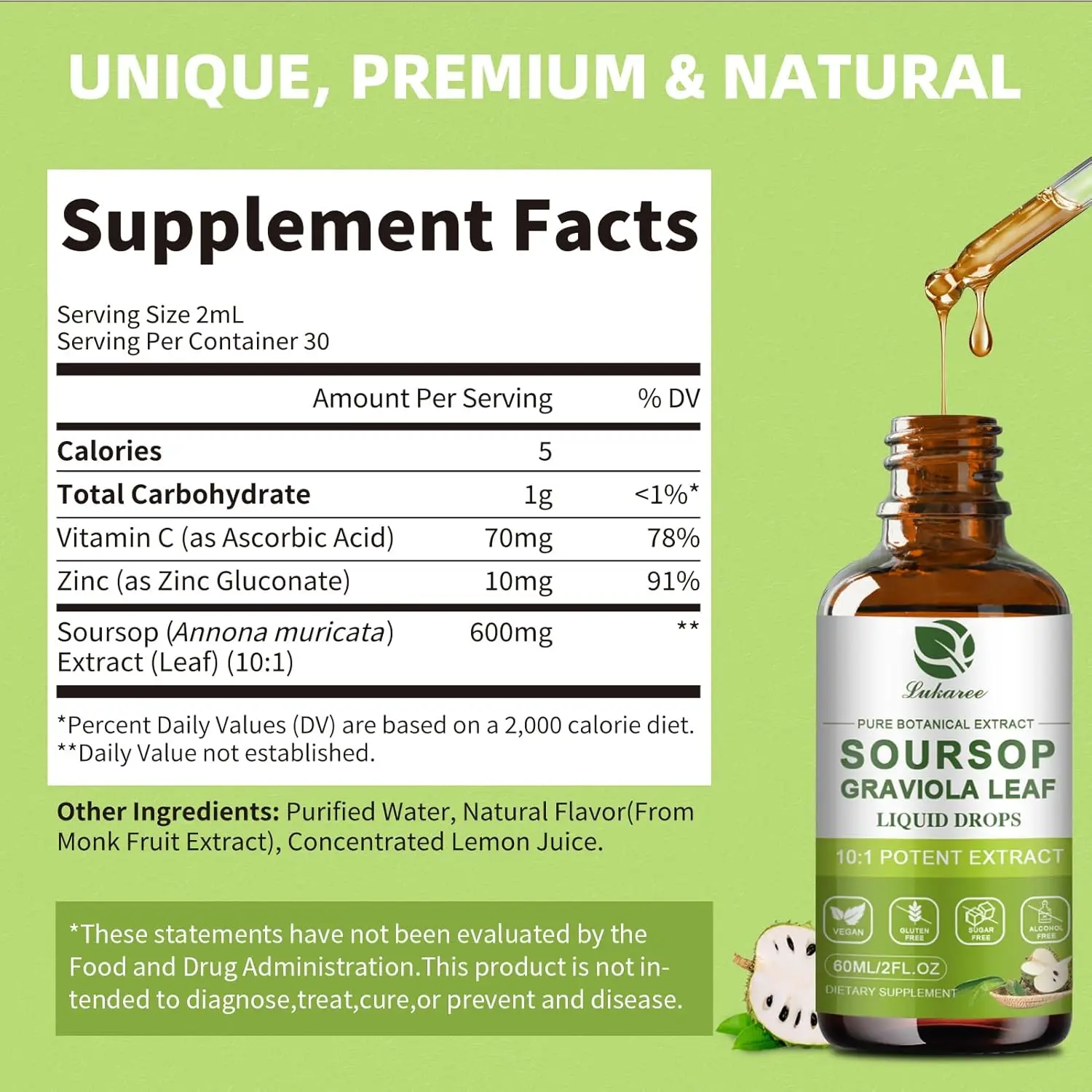 Lukaree Soursop Graviola Leaf Extract for Immunity,Gut Health & Natural Energy Support Soursop Bitters Liquid Vegan Gluten-Free