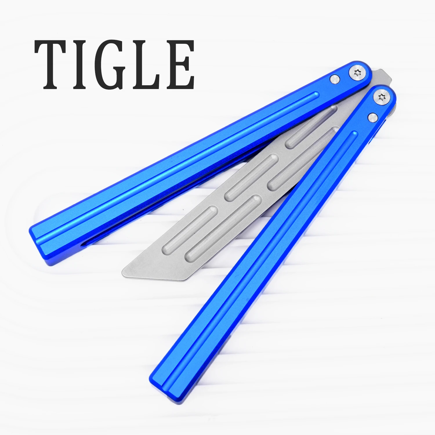 TlGLE Barison Aluminum Alloy HandleFoldable 3r13 Steel Blade Without CuttingEdge Blade Secure Outdoor Practice Blue