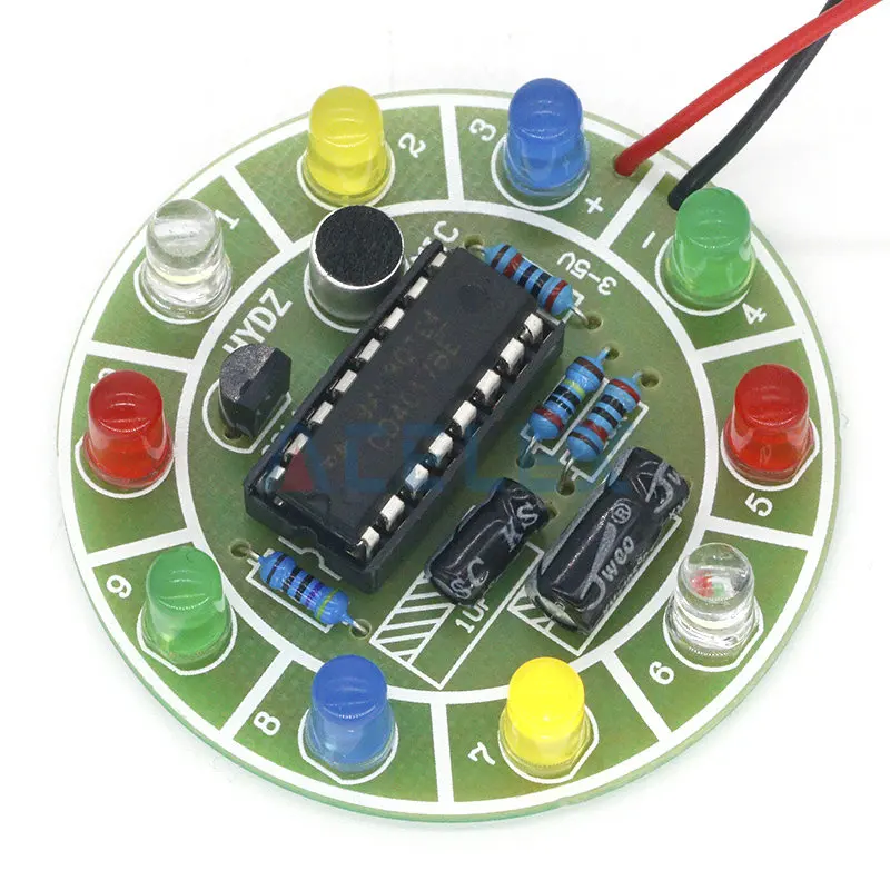 Fun 4017 Colorful Voice-activated Rotating LED Lights Circuit Board Production DIY Kit Electronic DIY Production Parts