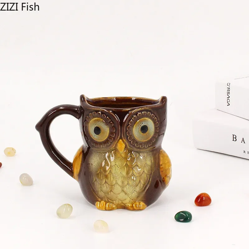 Owl Ceramic Mug Ornaments Couple Water Cup Office Coffee Mugs Afternoon Tea Cup Milk Mugs Milk Tea Cups Cereal Breakfast Cups