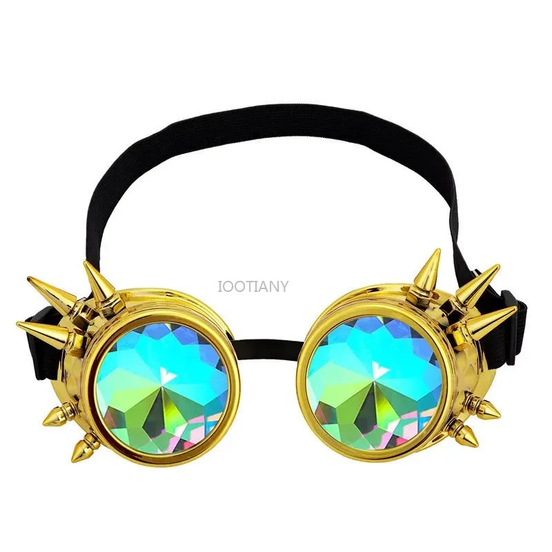 

New Willow Studded Steampunk Gothic Vintage Coloured Kaleidoscope Glasses 3D Cosplay Goggles Unisex Party Cosplay Goggle Eyewear