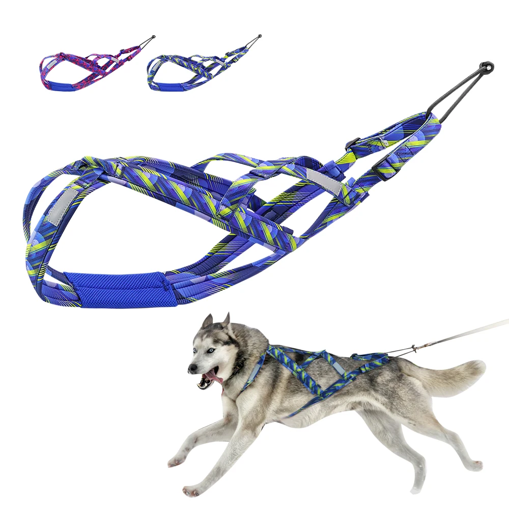 Dog Sled Harness Reflective Dog Weight Pulling Harnesses Adjustable Pet Training Sleding Harness For Medium Large Dogs Skijoring