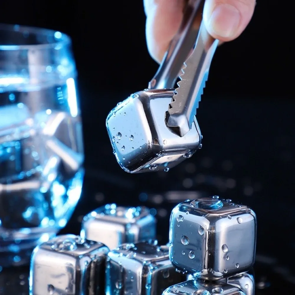 

4/6/8pcs Set New 304 Stainless Steel Ice Cubes Reusable with Clip Cooling Rock Odorless Quick-Freeze Bar Tool Bar Accessories
