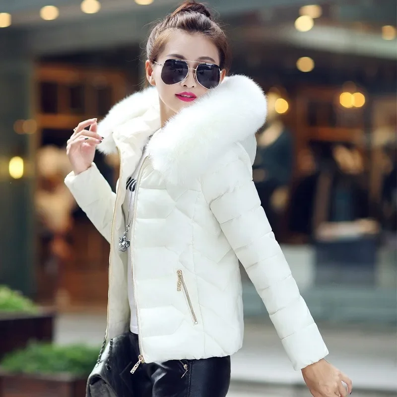 Fake Fur Women Parkas Autumn Winter Down Jacket Female Cropped Coat Parkas Hooded Warm Winter Puffer Jacket Women 2024 New