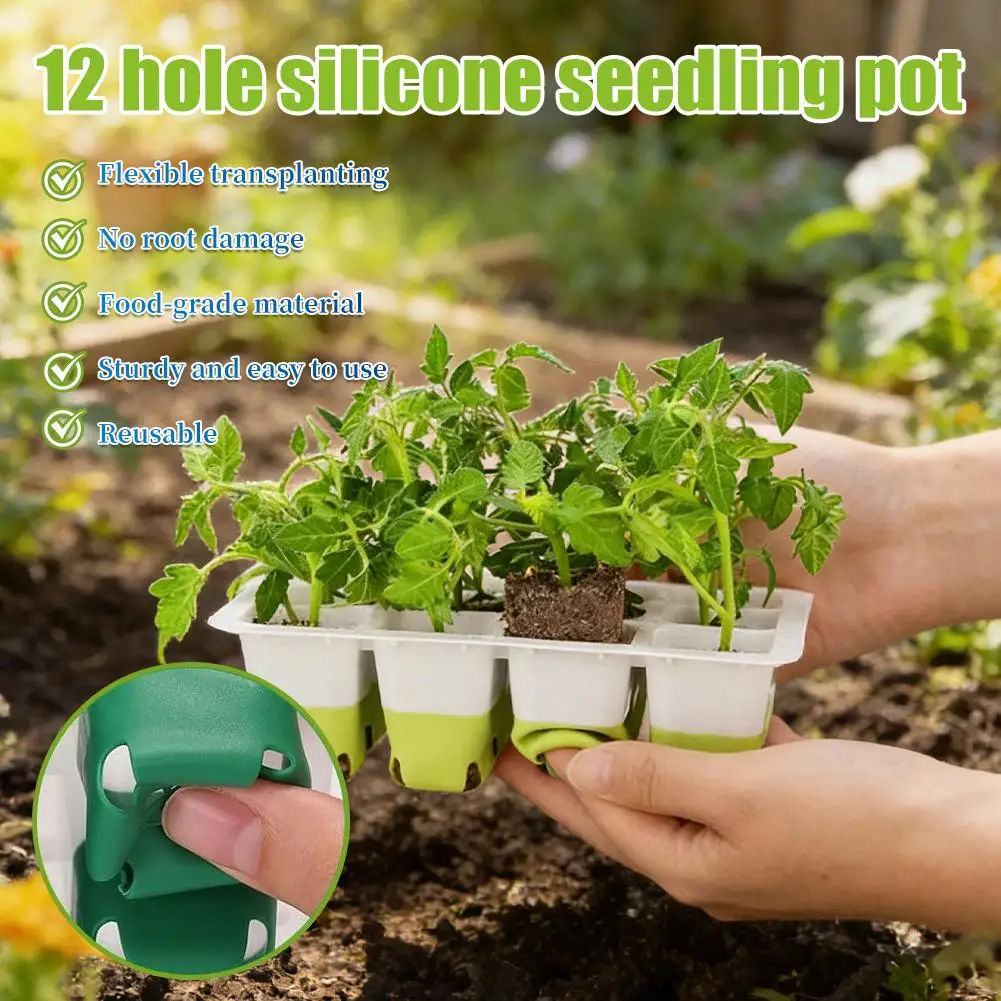 1/5 pcs Silicone Seed Starter Tray 12 Hole Reusable Plant Germination Kit For Greenhouse And Garden Nursery Pots Accessories