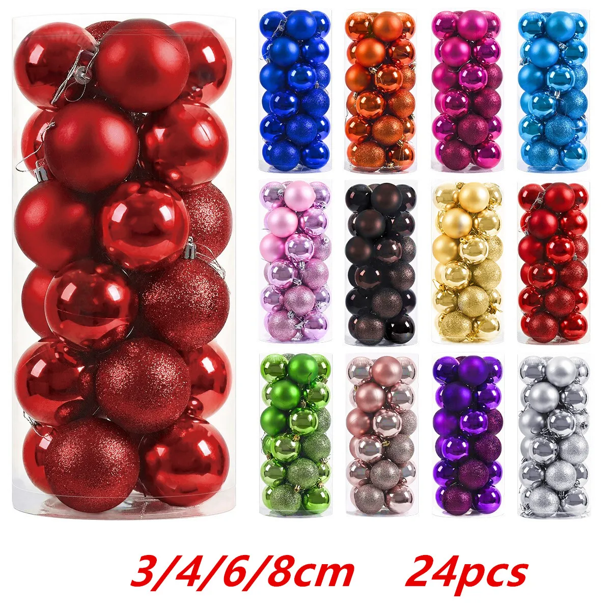 

24pcs 3/4/6cm Christmas Decorations Balls Multicolor Xmas Tree Balls Large Christmas Baubles Ornament Ball Party Home Garden Dec