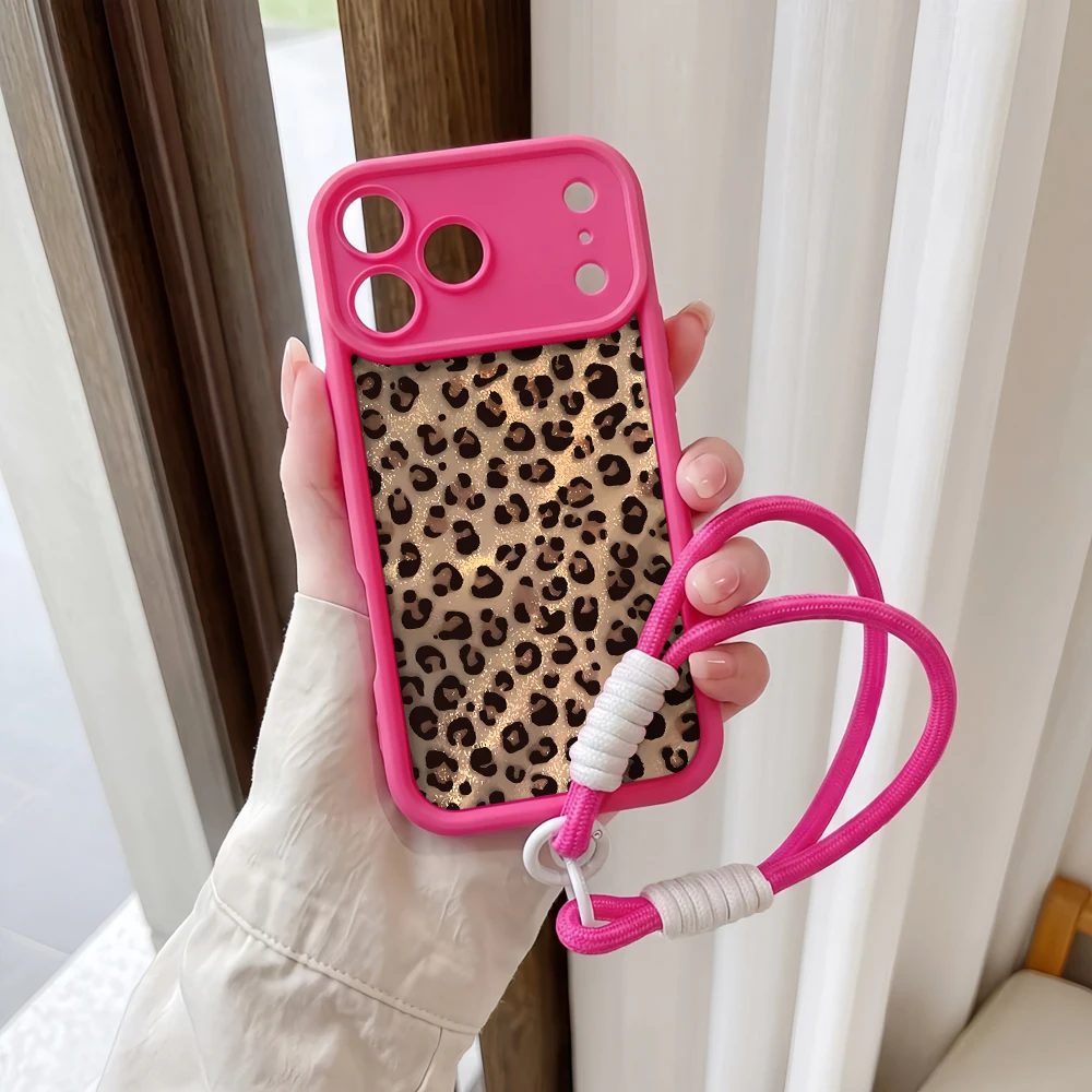 Glitzernde Leopardenmuster-Handyhülle mit Lanyard für iPhone 13 14 15 16 17 Pro Max 16 15 14 Pro Plus 17E Stoßfeste Matte Silikonhülle – Detail 5
