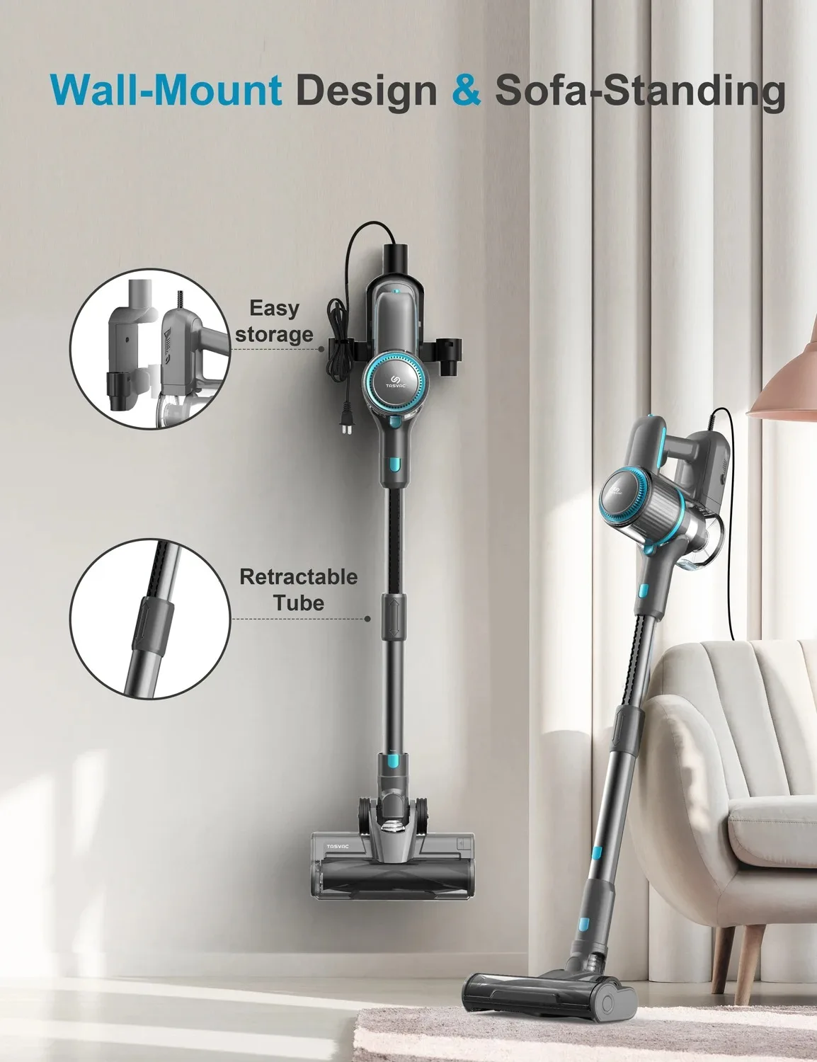 TASVAC I7 26 кПа Проводной пылесос 600 Вт Мощный всасывающий двигатель 4 в 1 Ручной пылесос для домашних животных Чистка ковров из шерсти домашних животных