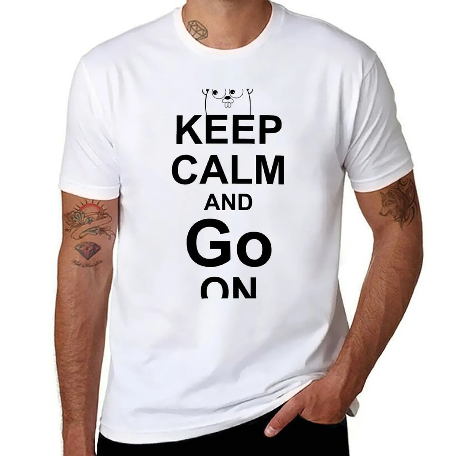 

KEEP CALM AND Go ON - Black on White Design for Go Programmers T-Shirt man t shirt heavy cotton cotton t shirts man 100% T-shirt