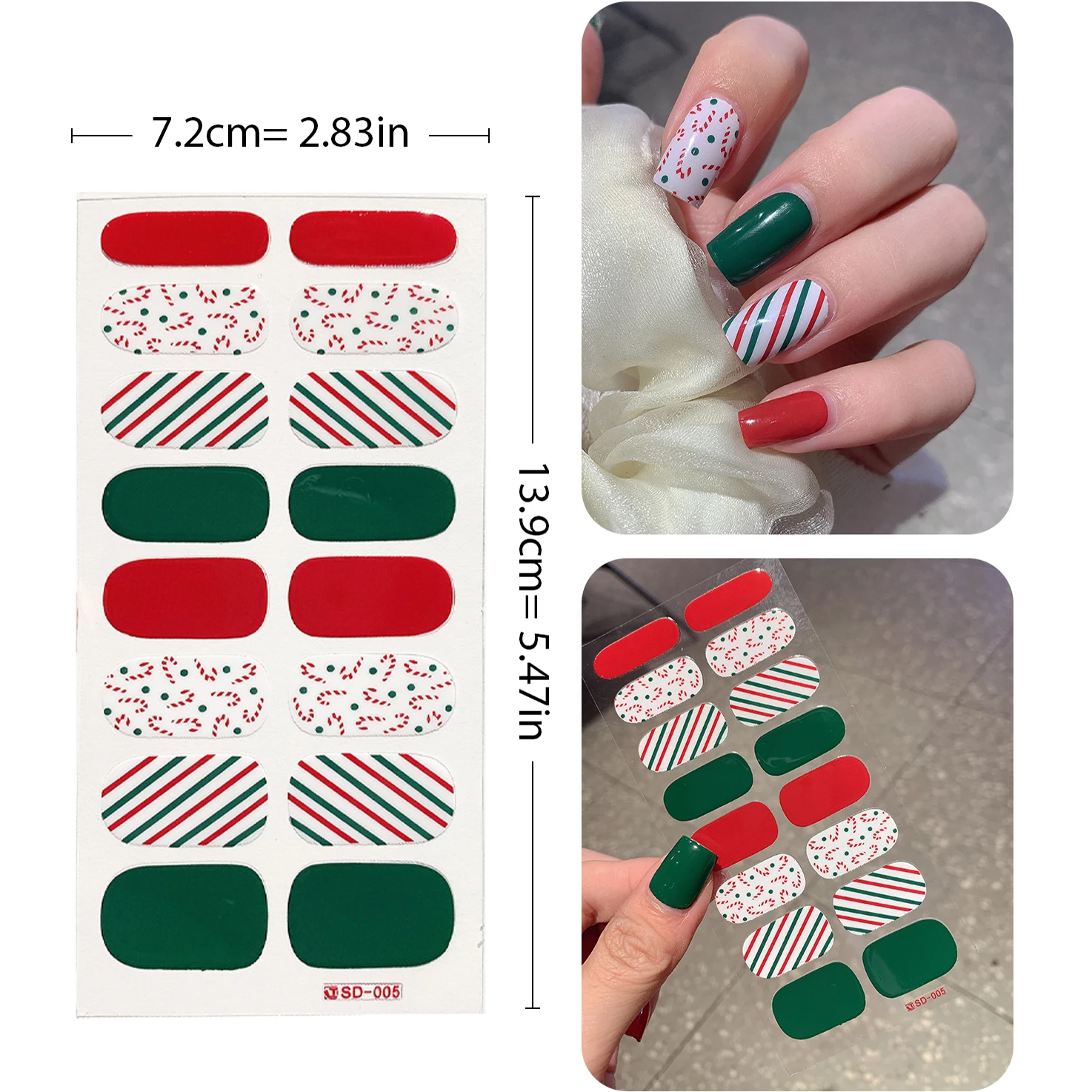 6pcs/set Merry Christmas Nail Art Sticker Semi Cured Gel Nail Polish Strips Full Cover Self-Ashesive Girls Beauty Nails Wraps