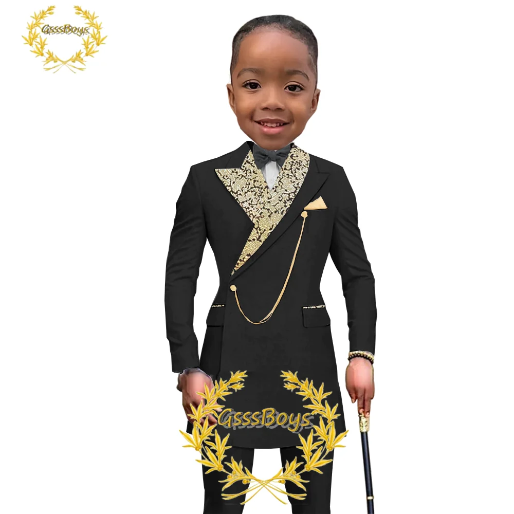 African Style Boys Jacket Pants 2 Piece Kids Suit Wedding Party Tuxedo Long Blazer for Child Custom Clothes